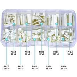 JTSINERU JST Connector Socket Kit, JST PH 2.0 2.0MM 2Pin 3Pin 4Pin 5Pin 6Pin 7Pin 8Pin 9Pin 10Pin 12Pin Micro Header PCB Board Through Hole Mounting Top Type Vertical Header (JTS-PH2.0-DIP-Ver)