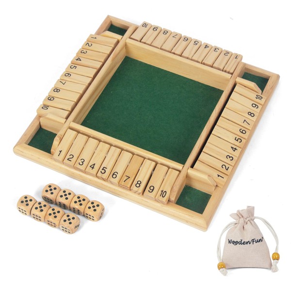 WOODENFUN 2-4 Players Shut The Box Game with 8 Dice