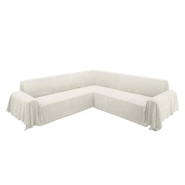 ALIECOM Corner Sectional Couch Covers L Shape Sofa Cover with Tassel Chenille Soft Thick U Shaped Sectional Slipcovers Washable Furniture Protector for Pets Dogs Cats (Light Cream, 91x251 Inch)