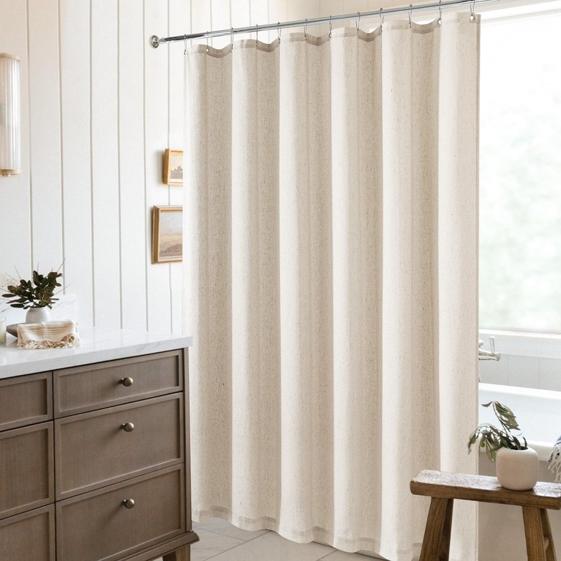 DUKIYO Extra Long Linen Shower Curtain 96 Length Textured Cloth