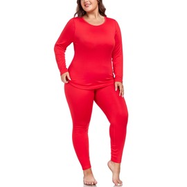 ForHailey Plus Size Thermal Underwear Sets Long for Women Fleece Lined Base Layer Top and Bottom Pajama Set Warm Red XX-Large
