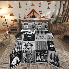 Erosebridal Rv Bedding Sets Plaid Camper Comforter Set Queen Rustic Farmhouse Camping Bunk Bedding Comforter Sets Camper Accessories for Travel Trailers,Woodland Travel Quilt for Kids Boys Men