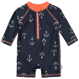 Gerber Boys' Toddler Long Sleeve One Piece Sun Protection Rashguard Swimsuit, Blue Anchor