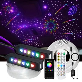 WEBUPAR 2PCS 3.2W 6LEDs Meteor Starlight Headliner Kit, 480pcs 0.01in 6.56ft, RGBW Shooting Stars Fiber Optic Lights with Bluetooth APP Control for Car/Home Theater