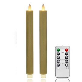 CozierGlow Flameless Vertical Stripes Taper Candles Flickering with Remote and Timer, 3D Moving Flame Taper Candle, 9 Inch Window Candle. (Light Brown, 9in)