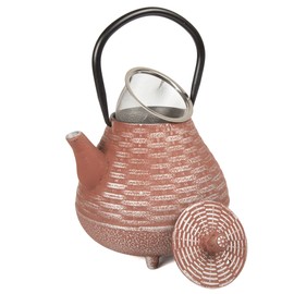 Creative Home Kyusu Cast Iron Tea Pot with Removable Stainless Steel Infuser Basket, 40 oz, Silver/Orange