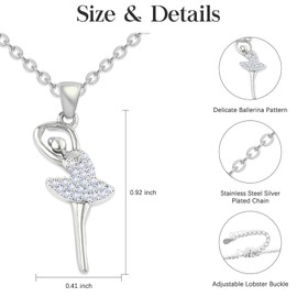 FANCIBAND Dance Gifts For Girls Silver Ballerina Ballet Charm Necklace For Women With Zircon Inspirational Gifts For Women