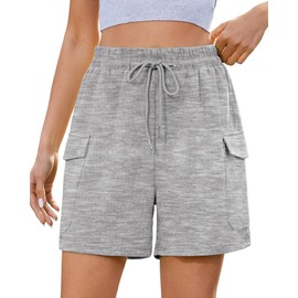 luvamia Sweat Shorts for Women High Wasited Baggy Cargo Pull On Elastic Waist Sport Athletic Wear Women Summer Shorts Lounge Comfy Heather Grey Medium US Size 8 Size 10