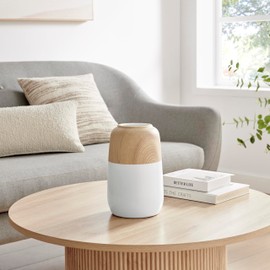 Nora Burk Contemporary Two Tone Cylindrical Tabletop Vase - White and Beech