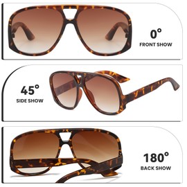 CIKJUK Pilot Sunglasses Womens Mens Retro Square Double Bridge Tinted Lens 70s Designer Square Ladies Vintage Sun Glasses with UV400 Protection Shades-Leopard/Brown