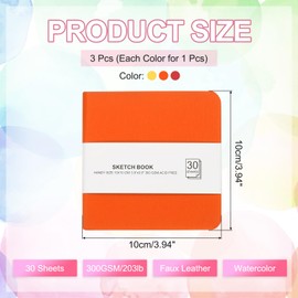 PATIKIL 4x4 Watercolor Paper Sketchbook, 3Pcs 30 Sheet 300GSM/203lb Acid Free Watercolor Journal Hardcover Artists Paper Pads for Painting, Yellow/Orange/Red