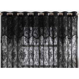 Warm Home Designs Semi Sheer 102" x 84" Lace Black Curtains for Patio Doors with Attached Valance & Tassels. Patio Door Curtain for Sliding Door or Extra Wide Curtain Panels. L Black Patio 84”