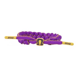 SANDZ Omega Psi Phi Fraternity bracelet - Omega Greek letter center charm, Purple and Gold paracord, lace tips embossed with Bruhz, perfect paraphernalia gift!