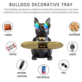 Huhote Bulldog Sculpture Decoration, French Bulldog Tray Decorative Statue, Bulldog Key Bowl for Living Room, Table Decoration, Desk Decoration, Home Decor, Gifts (Black)