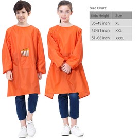Royar beauty Kids Art Smock, Waterproof Apron with Pocket for Children, Artist Painting Aprons Smocks with Long Sleeve for Boys and Girls (Orange, Ages 4-8)