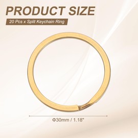 uxcell 20pcs Split Keychain Rings, 30mm Round Flat Keyrings Stainless Steel Open Key Chain Ring Dog Tag Rings for DIY Keychain Craft Lanyard, 1.8mm Thick, Gold