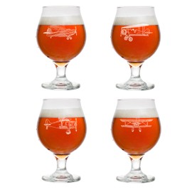 MIP Set of 4 Glass 16 oz Belgian Beer Tulip Stemmed Beer Glass Aviation Airplane