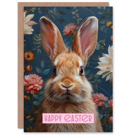 Artery8 Easter Card Cute Bunny Rabbit Floral Pattern Design For Her Gran Sister Niece Daughter Wife Woman Greeting Card