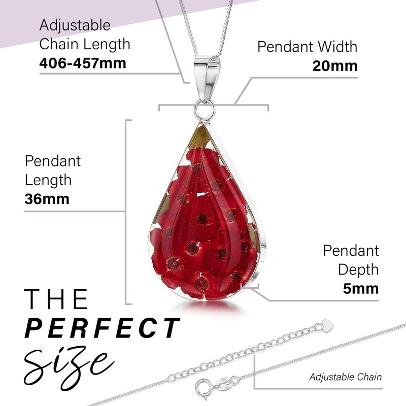 Silver Heart Pendant In Silver Poppy Medium Teardrop 45.72 cm