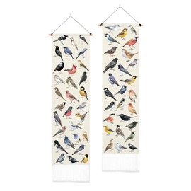 PLIGREAT 2 Pack Watercolor Birds Vertical Tapestry with Tassels Aesthetic Wall Hanging for Bedroom Living Room Home Decor Long Narrow Art Tapestry, 52" x 13"