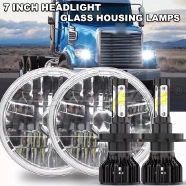 CHUSYYRAY 7" inch Round LED Headlights HI-Lo Beam For Freightliner Coronado 2001-2016