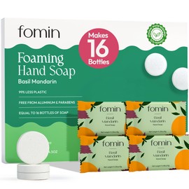 FOMIN Foaming Hand Soap Refills (16 Pack) - Basil Mandarin Foaming Hand Soap Tablets - Skin Friendly Foam Soap Refill for Hand Wash - Makes 128 fl oz (16 x 8 fl oz)
