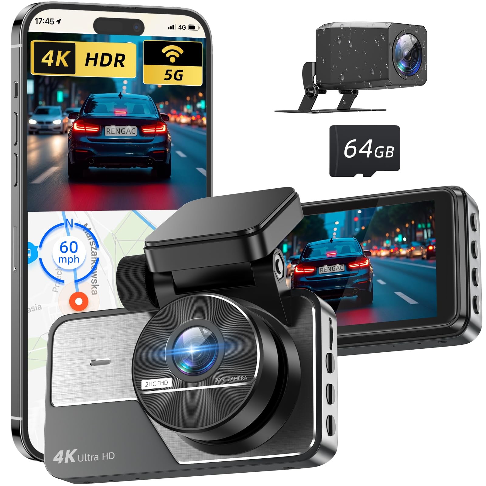 thumbnail image 2 of Garmin Dash Cam 1080P Dash Cam Front And Rear With 32GB SD Card, Diamond Lark Dual Dash Camera For Cars, 3 LCD Screen Dashcam With Type-C Port, HDR, G-Sensor, Loop Recording, Parking 2 of 12
