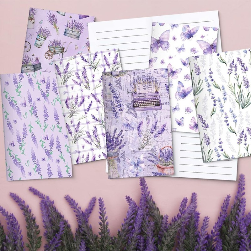 12 Pack Purple Lavender Small Pocket Notebook Journals,Flower Butterfly Floral