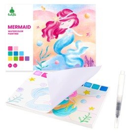Watercolor Painting Book for Kids - Mermaid Watercolor Coloring Books Paint Art with Water Color Brush Pen Painting Pictures Drawing Set for Girl Travel Pocket Watercolor Birthday Gift