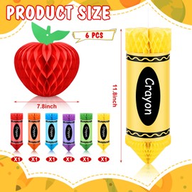 12Pcs Crayon Apple Hanging Honeycomb Decorations Back to School Classroom Decorations Honeycomb Paper Lanterns Ceiling Decor for First Day of School Party Supplies (Crayon)