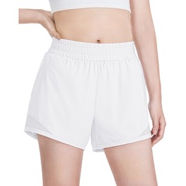 Auranso Girls Athletic Shorts Quick Dry Running Shorts with Mesh Liner and Zip Pockets White 7-8 Years