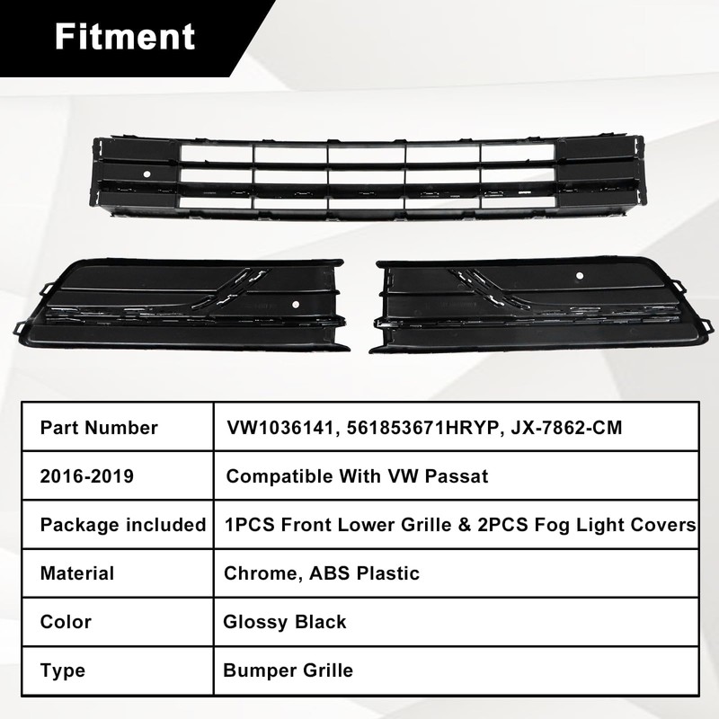 Sekeseauto 3PCS Front Bumper Lower Grille & Front Grill Fog