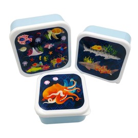 Puckator Set of 3 Lunch Box S/M/L Marine Kingdom - Lunchbox with Multi Compartments - Small Food Containers - Lunchbox for Adults and Kids - Girls Boys Lunchbox - Snack Storage
