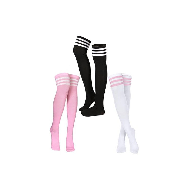 SATINIOR 3 Pairs Knee High Socks Thigh High Triple Stripe