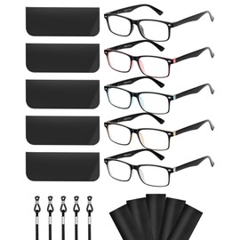 LADEESSE 5-Pack Reading Glasses for Women - Blue Light Blocking Readers for Computer Eye Strain Anti-Glare Men Womens Reader Eyeglasses/W Spring Hinge Bluelight Glass for Woman Eyes Protection(1.00)