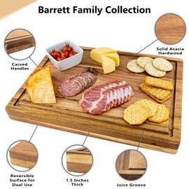 Barrett Family Collection, Premium Acacia Wood Edge-Grain Cutting Board | 16 x 12 Inches, 1.5 Inches Thick | Curated & Beautiful Design, Solid, Premium Quality, with Built-In Handles & Juice Groove