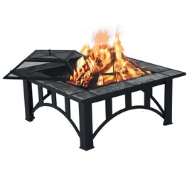 Grand Patio 33" Fire Pits for Outside Square Marble Tile Firepits Includes Fire Poker and Mesh Lid, for Garden,Backyard,Camping