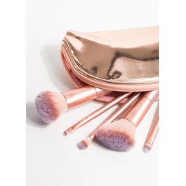 COSMETIC BRUSH SETS Iconic Glow 5Pcs Set, Goat Hair & Synthetic Bristles, Powder, Blush, Sponge, Angled Brush, Makeup Tools