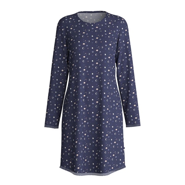 CALIDA Midnight Dreams Langarm-Nachthemd Damen, aus 100% Bio-Baumwolle, wärmende Qualität