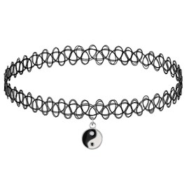 Niaspi Yin and Yang Lace Choker Necklaces for Women Girls Vintage Retro Black Chain Collar Necklace Adjustable String Woven Trendy Flower Choker Necklace Fashion Chic Hypoallergenic Jewelry