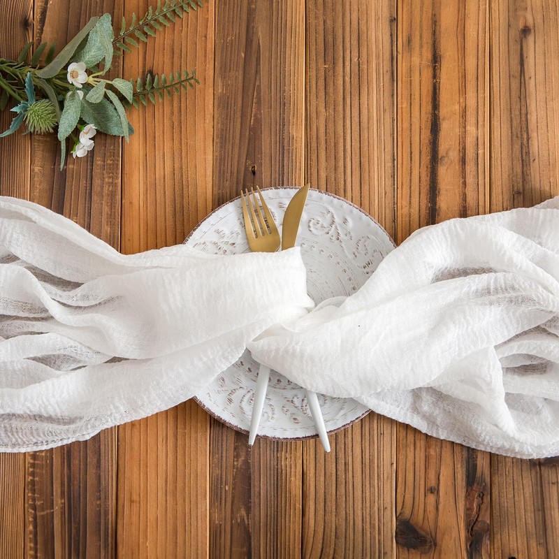 AOKSUNOVA Cheesecloth Table Runner White 80 x 300cm Boho Gauze