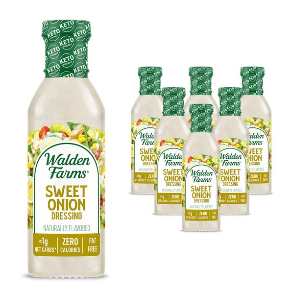 Walden Farms Sweet Onion Dressing 12 0z. Bottle (Pack of 6) - Smooth and Creamy, Vegan, Kosher and Keto Friendly, 0g Net Carbs - Salad Topping for Traditional Salads, Sandwiches, Chicken and More