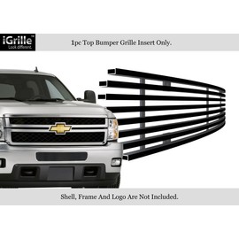 APS Compatible with 2011-2014 Chevy Silverado 2500HD 3500HD Black Bumper Stainless Billet Grille N19-J23866C