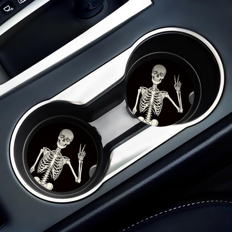 Britimes Skeleton Car Coasters for Drinks, 2 Pack Ceramic Stone
