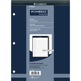 Cambridge Headstrip Office Pad, 8-1/2 X 11-3/4 Inches, Wide Ruled, 3 Hole Punched, 70 Sheets (59864)
