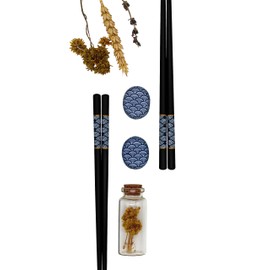 Sushi Gift Set Chopsticks Premium Wood 2 Pairs Including Ceramic Mat Asian Japanese Chinese Korean Elegant with Black Box