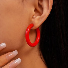 Minimalist Half Huggie Hoop Earrings for Women Acrylic Lightweight Chunky C Shaped Open Hoops Round Tube Stud Earrings Fashion Vintage Y2K Holiday Party Jewelry for Mother (Red)