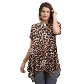 LARACE Leopard Print Tops for Womens T Shirts Plus Size V Neck Tunic Casual Summer Clothes Irregular Animal Tee(A-Leopard08 2X)