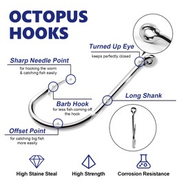 UCEC Small Fishing Hooks Freshwater, 150PCS Barbed Octopus Hook Kit, Catfish Circle Hooks Saltwater Fishing Hook Set High Carbon Steel Size #1#2#3#4#5#6#8#10#12