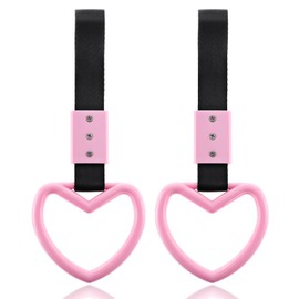 2 PCS Car Heart Hanging Accessories Drift Charm Pink Heart Handle Strap for Car Rear Bumper Warning Ring Decor Heart-Shaped Car Handle Straps Subway Bus Replace Handle Interior Exterior Decoration